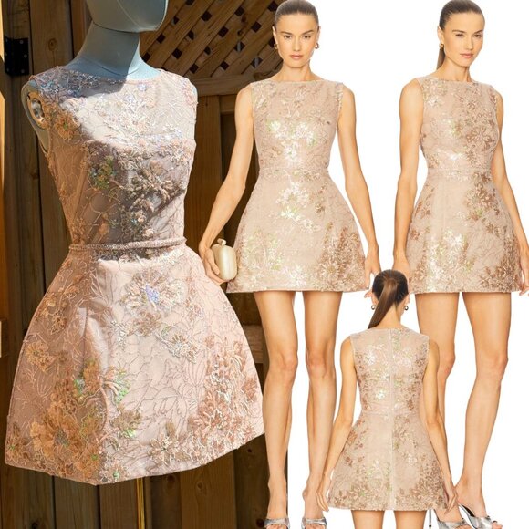 🆕 BRONX & BANCO 🧿 NWOT Violet Mini Dress, Gold & Champagne Sequin - Sz XS US 2 - Picture 1 of 16